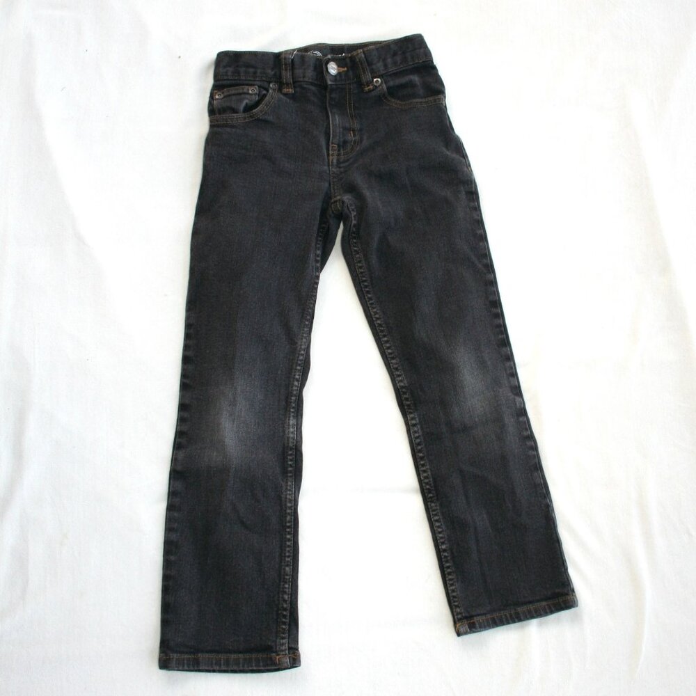 BOYS 8 SLIM BLACK DENIM JEANS ADJUSTABLE WAIST RELAXED FIT PANTS POCKETS SCHOOL